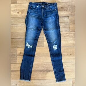 AG Women’s Blue Distressed Super Skinny Ankle Jeans